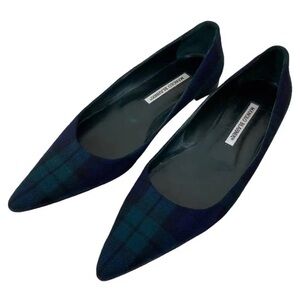 Manolo Blahnik Women's Plaid Flats - Blue and Green